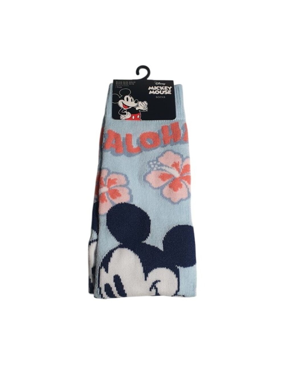 Disney Mickey Mouse Blue Aloha Socks Shoe Size 6 to 12.5 Hawaiian Hibiscus Art